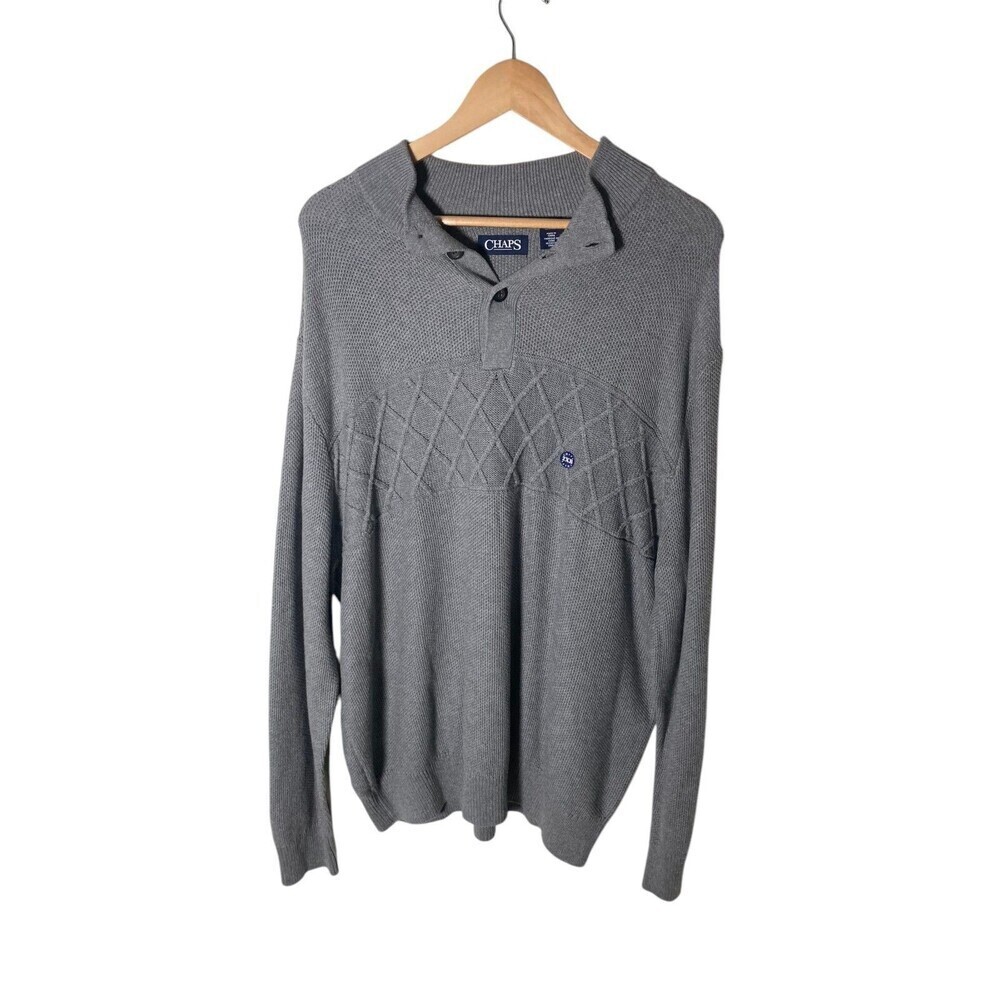 Chaps Sweater Men's Size 2XB Gray Big And Tall Button Closure Collared